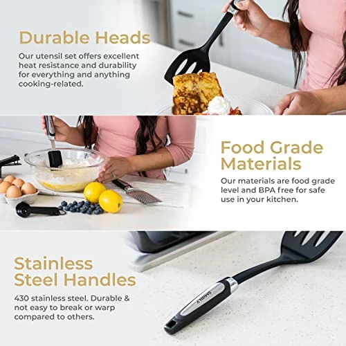 Best deal π€© SMIRLY Black Kitchen Utensils Set With Holder: Kitchen Cooking Utensils Set For Nonstick Cookware - Kitchen Essentials, New Apartment Kitchen Set, Home Kitchen Accessories, Kitchen Tools & Spatula Set π - Image 4