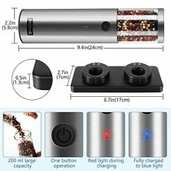Top 10 💯 PRIME, Electric Salt And Pepper Grinder Set, 2 Mills, Rechargeable, With Charging Base, USB Cable, Power Adapter, Automatic Tact Switch Operation, Adjustable Coarseness, Stainless Steel (Ver. 2.2) Pack Of 2 Mills 🎁