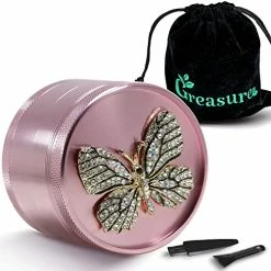 Flash Sale π― GREASURE Butterfly Pink Herb Grinder 2.5 Inch - Aluminum 4 Piece Cute Spice Grinder With Velvet Gift Pouch Bag, Scraper And Brush Tool β€οΈ