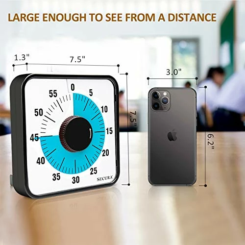 Top 10 π₯ Secura 60-Minute Visual Countdown Timer, 7.5-Inch Oversize Classroom Visual Timer For Kids And Adults, Durable Mechanical Kitchen Timer Clock With Magnetic Backing (Blue) π - Image 5