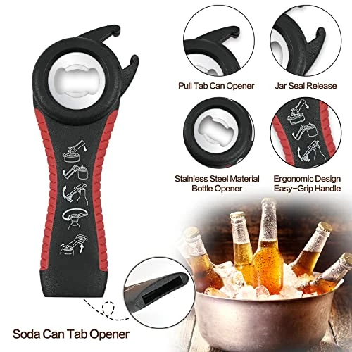 Best Sale π Elyum Jar Opener, 5 In 1 Bottle Opener Multi-Function Can Opener With Silicone Handle, Jar Opener For Weak Hands, Seniors With Arthritis, Lid Opener For Children (Red, 2-Piece Set) π - Image 5