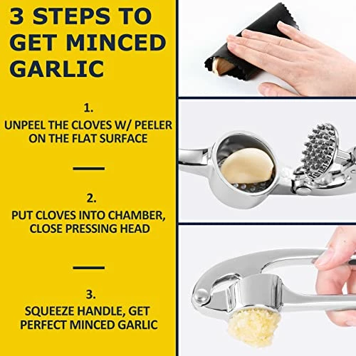Best reviews of βοΈ KITESSENSU Premium Garlic Press, Garlic Mincer Set Of 3 With Silicone Roller Peeler & Cleaning Brush - Gloss Silver π - Image 5