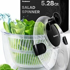 Deals 😀 Neatness Large Salad Spinner With Drain, Bowl, And Colander - Quick And Easy Multi-Use Lettuce Spinner, Vegetable Dryer, Fruit Washer, Pasta And Fries Spinner - 5.28 Qt ✔️