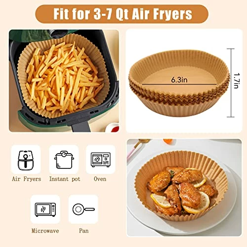 Wholesale π― Bahouloer Air Fryer Disposable Paper 100 Pcs 6.3 Inch Air Fryer Round Non-Stick Paper Prime Oil-proof Parchment Paper Cooking Paper For Fryers Basket Frying Pan Microwave Oven β€οΈ - Image 3