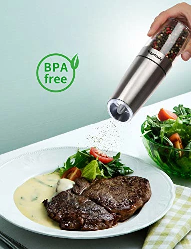 Promo 🎁 Gravity Electric Salt And Pepper Grinder Set【White Light】- Battery Operated Automatic Salt And Pepper Mills,Adjustable Coarseness,One-Handed Operation,Utility Brush,Stainless Steel By 😉 - Image 3