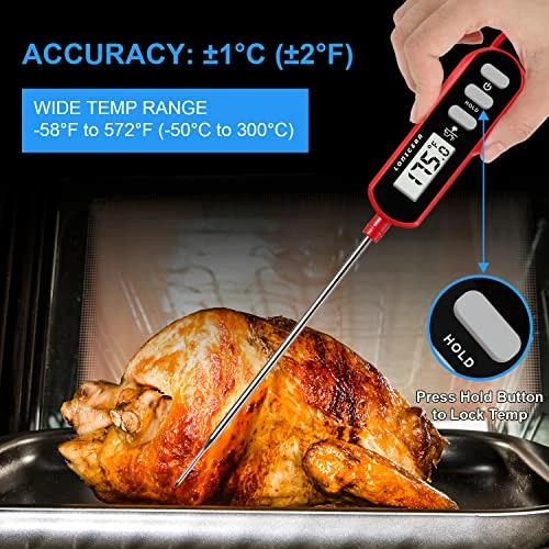Discount π Lonicera Instant Read Digital Meat Thermometer For Cooking Food, Bread Baking, Water And Liquid Temperature, Waterproof And Long Probe For π¬ Candy, With Backlit LCD And Magnet (Red) π₯° - Image 4