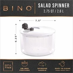 Outlet 😍 BINO | Salad Spinner - 2.75 Qt | Small Manual Lettuce Spinner | Salad Spinner With Salad Bowl For Serving | Fruit & Vegetable Basket & Spinner | Pasta And Herbs Spinner With Colander | Kitchen Gadgets ❤️