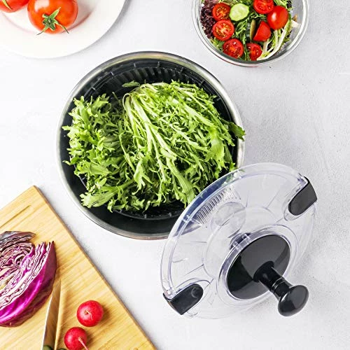 Buy π SveBake Salad Spinner Stainless Steel Large, Vegetable Washer With 4.2 Qts Bowl, Lettuce Cleaner And Dryer Silver π - Image 4