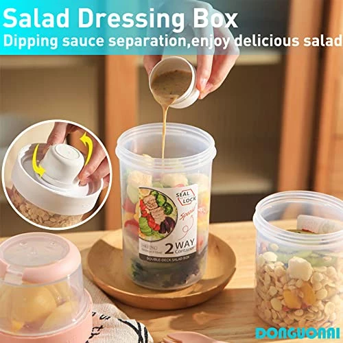 Budget π Keep Fit Salad Meal Shaker Cup,Salad Container For Lunch, Portable Fruit And Vegetable Salad Cups Container With Fork & Salad π Dressing Holder Blue Size-S π - Image 3