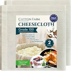 Best Pirce 🤩 Cotton Farm Cheese Cloths, Grade 100 – 20x20 Inch Hemmed, Unbleached, 100% Cotton, Ultra Fine Reusable Muslin Cheesecloth For Straining, Cooking, Baking, (2 Pcs) 🛒