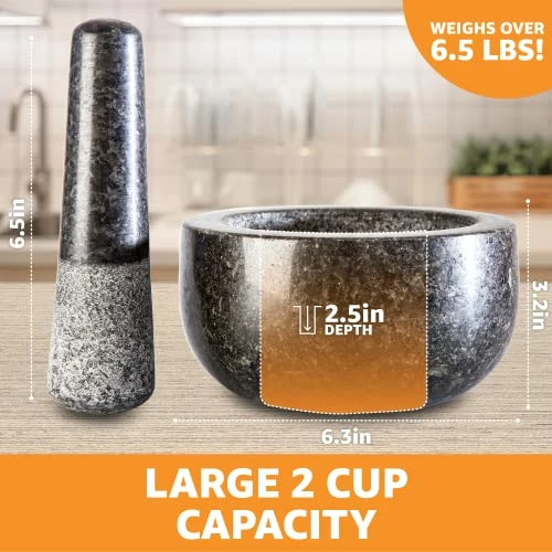 Brand new 𧨠Priority Chef Heavy Duty Large Mortar And Pestle Set, Hand Carved From Natural Granite, Make Fresh Guacamole, Salsa, Pesto, Stone Grinder Bowl, Herb Crusher, Spice Grinder, 6.3 Inch Size, Black π - Image 3
