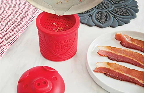 Discount π€© Talisman Designs Bacon Bin Grease Strainer & Collector | Red | Family Friendly Kitchen Tools | Fun & Functional Silicone Grease Container | Holds Up To 1 Cup π€© - Image 2