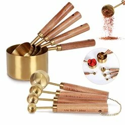 Outlet 🎁 PrettyFine Collection 8 Piece Gold Measuring Cups Set And Measuring Spoons, Golden With Fragrant Wood Handles-Complete Set Of Measure Cups And Spoons For Cooking And Baking.… 😍