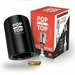 Promo 😀 Pop-the-Top Beer Bottle Opener (Black): Automatic Bottle Opener, No Damage To Cap | Fun Bartender Tool | Push Down Decapitator Bottle Cap Opener By TaZa Matte Black 🛒