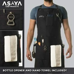 Cheap 👍 Asaya Chef, BBQ And Work Apron With Bottle Opener And Hand Towel - Durable 10oz Cotton Canvas, Brass Hardware And Cross Back Straps - For Men, 👩 Women, Grilling, And Cooking (Black) ⌛