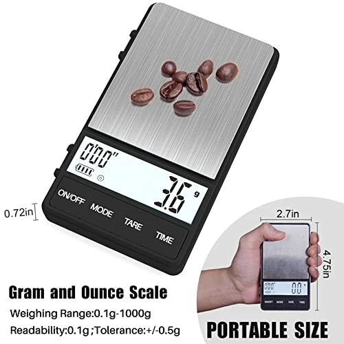 Cheap π Weightman Espresso Scale With Timer 1000g X 0.1g Small & Thin Travel Coffee Scale, Mini Digital Scale Grams And Ounces With Large Backlit LCD Stainless Steel Pocket Food Scale Drip Tray Pulling Scale Black π - Image 3