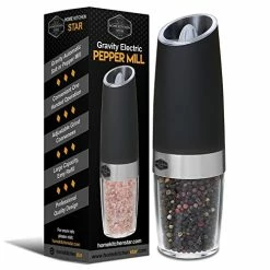 Wholesale π HomeKitchenStar Gravity Electric Salt Pepper Grinder - Automatic Battery Powered, Adjustable Coarseness, Blue LED Light, Great π© Motherβs Day Gift, Premium Quality Electronic Black Pepper Mill (Black, Single Unit) π