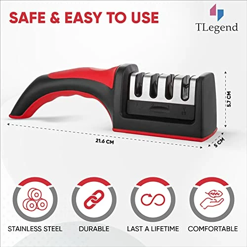 Outlet 🥰 TechnoLegend Knife Sharpeners For Kitchen Knives– Stainless Steel 4 In1 Kitchen Knife Sharpener – Ergonomic And Easy To Use Knife Sharpening Kit With 4 Stage Sharpening Slots ✨ - Image 3