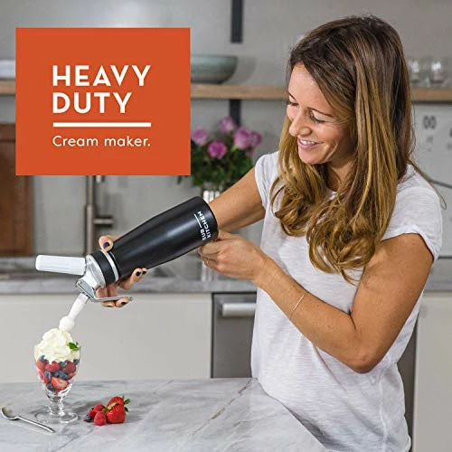 Budget ⭐ EurKitchen Professional Aluminum Whipped Cream Dispenser - Leak-Free Whip Cream Maker Canister With 3 Decorating Nozzles & Cleaning Brush - 1-Pint / 500 ML Cream Whipper - N2O Chargers (Not Included) Silver ✔️ - Image 3