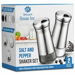 Promo 🥰 SP HOME GOODS The Original Salt And Pepper Shakers Set - Spice Dispenser With Adjustable Pour Holes - Stainless Steel & Glass - Set Of 2 Bottles Black/white 👏