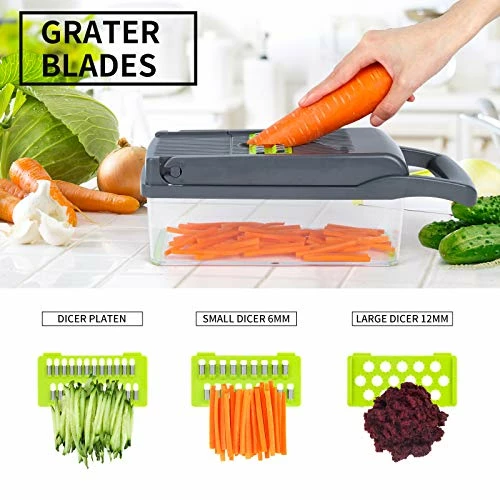 Flash Sale ๐ RAIQEE Vegetable Chopper, Onion Chopper, Mandolin Slicer,Pro 10 In 1professional Food Choppermultifunctional Vegetable Chopper And Slicer, Dicing Machine, AdjustableVegetable Cutter With Container(grey) ๐ - Image 3