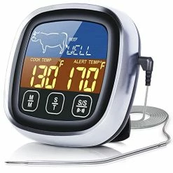 Promo 🥰 Pilita Digital Meat Thermometer For Cooking, 2022 Upgraded Touchscreen LCD Large Display Instant Read Food With Backlight, Long Probe, Kitchen Timer, Cooking BBQ, Oven, Silver 🔥