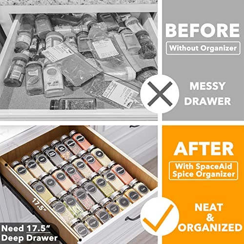 Cheap π SpaceAid Spice Drawer Organizer With 28 Spice Jars, 386 Spice Labels And Chalk Marker, 4 Tier Seasoning Rack Tray Insert For Kitchen Drawers, 12.8" Wide X 17.5" Deep π - Image 2