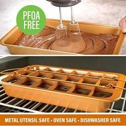 Discount 🧨 Brooklyn Brownie Copper By GOTHAM STEEL Nonstick Baking Pan With Built-In Slicer, Ensures Perfect Crispy Edges, Metal Utensil And Dishwasher Safe 🤩