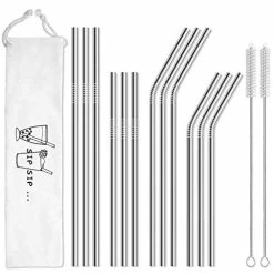 Hot Sale 🔥 Hiware 12-Pack Reusable Stainless Steel Metal Straws With Case - Long Drinking Straws For 30 Oz And 20 Oz Tumblers Yeti Dishwasher Safe - 2 Cleaning Brushes Included Silver 🌟