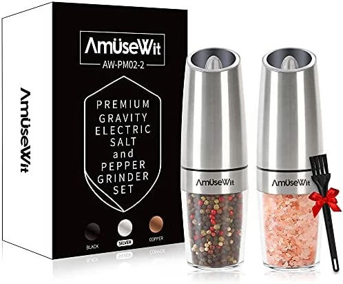 Promo 🎁 Gravity Electric Salt And Pepper Grinder Set【White Light】- Battery Operated Automatic Salt And Pepper Mills,Adjustable Coarseness,One-Handed Operation,Utility Brush,Stainless Steel By 😉 - Image 7