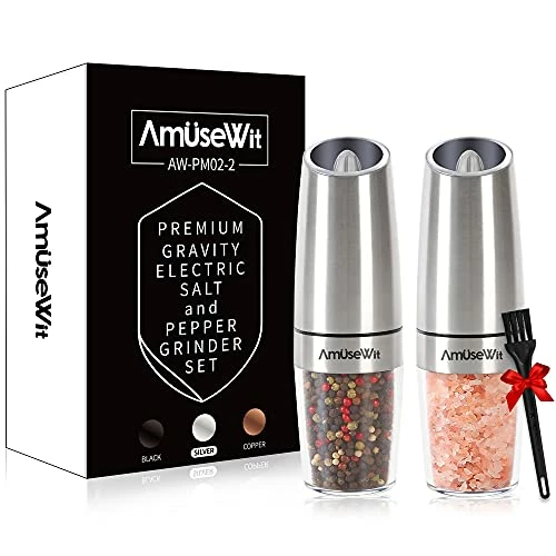 Promo 🎁 Gravity Electric Salt And Pepper Grinder Set【White Light】- Battery Operated Automatic Salt And Pepper Mills,Adjustable Coarseness,One-Handed Operation,Utility Brush,Stainless Steel By 😉