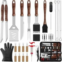 Outlet π ROMANTICIST 26pcs Grilling Accessories Kit For Men π© Women, Stainless Steel Heavy Duty BBQ Tools With Glove And Corkscrew, Grill Utensils Set In Portable Canvas Bag For Outdoor,Camping,Backyard,Brown π§¨