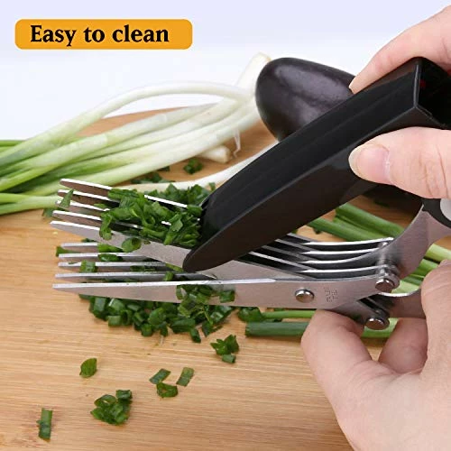 Cheap π Joyoldelf Gourmet Herb Scissors Set - Master Culinary Multipurpose Cutting Shears With Stainless Steel 5 Blades, Herb Stripper, Safety Cover And Cleaning Comb For Cutting Cilantro Onion Salad Black β - Image 3