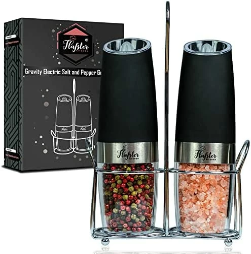 Outlet β¨ FLAFSTER KITCHEN Electric Salt And Pepper Grinder Set - Automatic Salt Pepper Mills With Light - Battery Operated Salt And Pepper Shakers With Stand - Refillable Pepper Grinders With Adjustable Coarseness π - Image 8