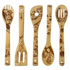 Promo ⭐ HYGNN Beauty And The Beast Burned Wooden Spoons Cooking &Serving Utensils Set Bamboo Spoon Slotted Kitchen Utensil Fun Gift Idea Warming Present (Set Of 5) 🎉