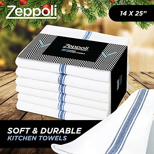 Promo π Zeppoli Classic Kitchen Towels - 15 Pack - 14" X 25" - 100% Natural Cotton Kitchen Dish Towels - Reusable Cleaning Cloths - Blue Tea Towels - Super Absorbent - Machine Washable Hand Towels Blue Striped π - Image 2