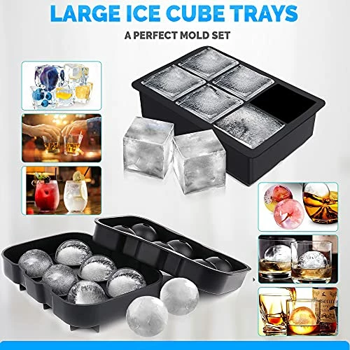 Buy π ZALIK Ice Cube Trays Silicone (Set Of 2) Whiskey Ice Ball Mold, Ice Ball Maker Mold, Round Ice Cube Mold, Sphere Ice Cube Mold, Square Large Ice Cube Tray For Cocktails & Bourbon - Easy Release BPA Free π - Image 3