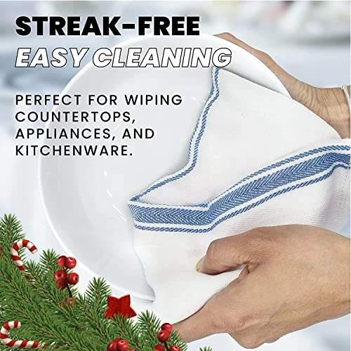 Promo π Zeppoli Classic Kitchen Towels - 15 Pack - 14" X 25" - 100% Natural Cotton Kitchen Dish Towels - Reusable Cleaning Cloths - Blue Tea Towels - Super Absorbent - Machine Washable Hand Towels Blue Striped π - Image 3