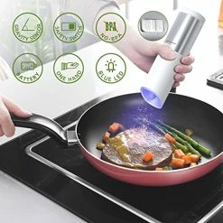 Coupon ⭐ FORLIM Gravity Electric Salt And Pepper Grinder Set Battery Operated, Adjustable Coarseness, Blue LED Light, One Hand Automatic Operation, Stainless Steel Black+White, 2 Pack 2 Mill (white + Black)/box 🛒