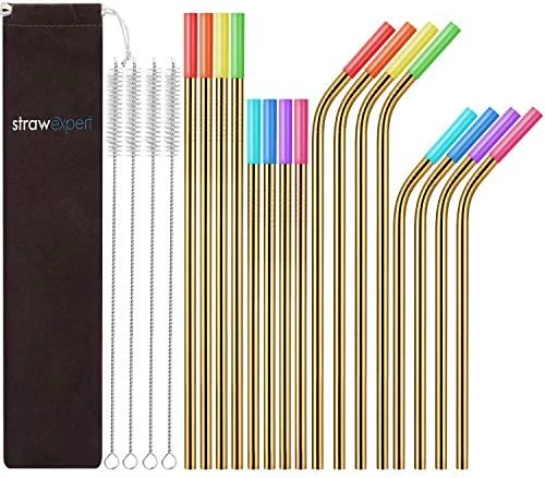 Cheap π StrawExpert Set Of 16 Reusable Stainless Steel Straws With Travel Case Cleaning Brush Silicone Tips Eco Friendly Extra Long Metal Straws Drinking For 20 24 30 Oz Tumbler Rainbo π - Image 7