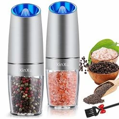 New 🎉 XinXu Gravity Electric Salt And Pepper Grinder Set, Automatic Pepper And Salt Mill Grinder,Battery-Operated With Adjustable Coarseness, Premium Stainless Steel With LED Light, One Hand Operated Black 1x 🛒