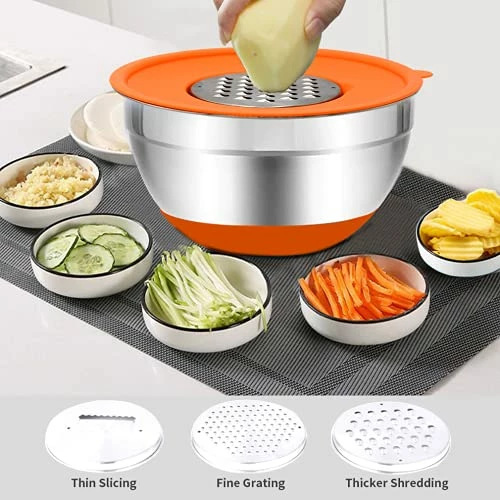 Best Sale π Rottay Mixing Bowls With Airtight Lids, 20PCS Stainless Steel Mixing Bowls Set, Nesting Bowls With 3 Grater Attachments & Non-Slip Bottoms, Size7, 4, 3, 2, 1.5, 1QT Bowls For Baking&Prepping Black π - Image 2