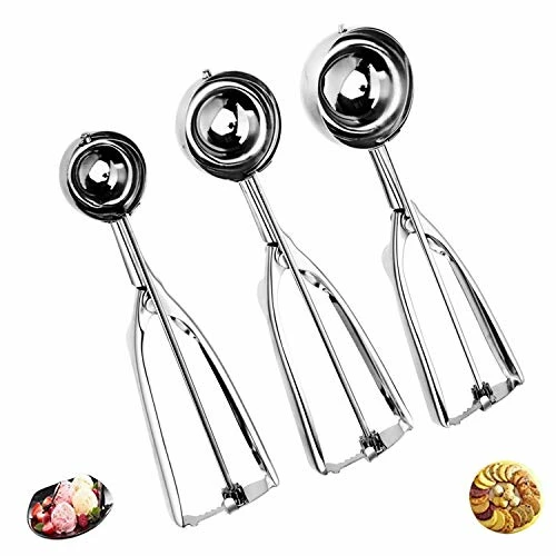 Flash Sale β Cookie Scoop Set,JSDOIN Ice Cream Scoop Set, 3 PCS 18/8 Stainless Steel Ice Cream Scoop Trigger Include Large-Medium-Small Size, Melon Scoop (cookie Scoop) β
