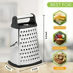 Buy 👏 Spring Chef Professional Box Grater, Stainless Steel With 4 Sides, Best For Parmesan Cheese, Vegetables, Ginger, XL Size, Black 🌟