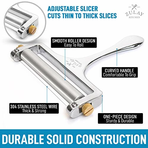 New ๐ Zulay Kitchen Zulay Cheese Slicer With Adjustable Thickness - Wire Cheese Slicer For Mozzarella Cheese, Cheddar Cheese, Gouda Cheese - Cheese Slicers For Block Cheese Heavy Duty With 2 Extra Wires (Silver) ๐ฅ - Image 4