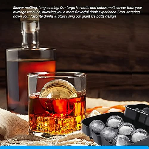 Buy π ZALIK Ice Cube Trays Silicone (Set Of 2) Whiskey Ice Ball Mold, Ice Ball Maker Mold, Round Ice Cube Mold, Sphere Ice Cube Mold, Square Large Ice Cube Tray For Cocktails & Bourbon - Easy Release BPA Free π - Image 4