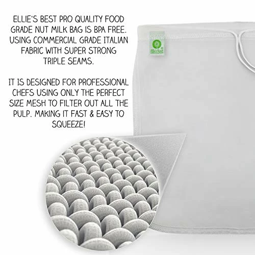 Best Sale π Ellie's Best Pro Quality Nut Milk Bag - XL12"X12" Bags - Commercial Grade Reusable All Purpose Food Strainer - Food Grade BPA-Free Ultra Strong Fine Nylon Mesh - Almond Milk, Juices, Cold Brew Recipes Videos -1 π₯° - Image 5