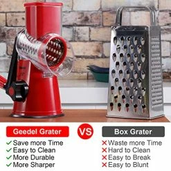 Discount 🤩 Geedel Rotary Cheese Grater, Kitchen Mandoline Vegetable Slicer With 3 Interchangeable Blades, Easy To Clean Rotary Grater Slicer For Fruit, Vegetables, Nuts Whit 🧨