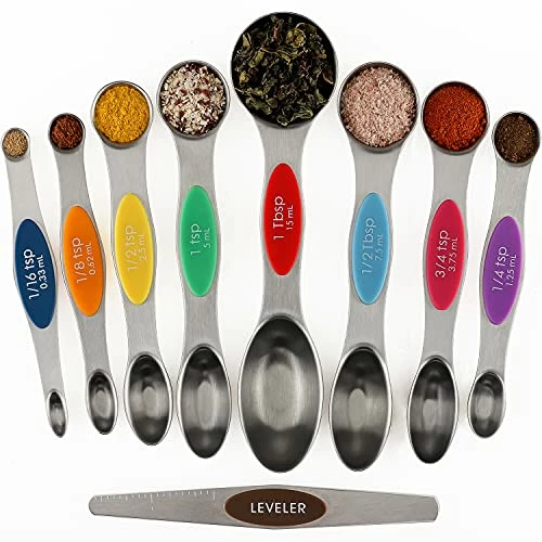 Wholesale π Forkmannie Magnetic Measuring Spoons Set Of 9 Stainless Steel Stackable Dual Sided Teaspoon Tablespoon For Measuring Dry And Liquid Ingredients Fits In Spice Jars β€οΈ