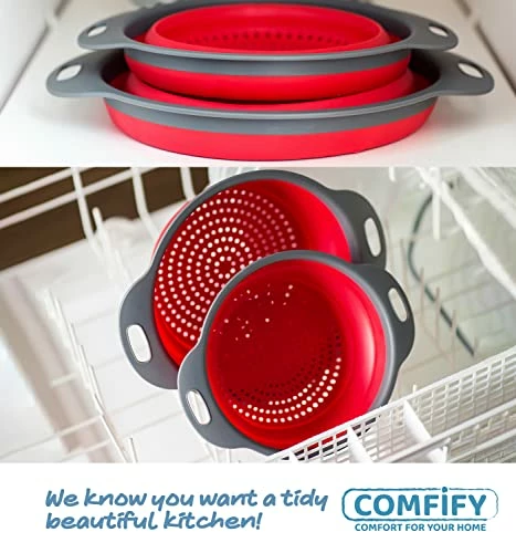 Cheapest π 2 Pcs Colander Set - Collapsible Colanders By Comfify - Sink Strainers For Kitchen - 2 & 3 Qt / 8" & 9.5" Size - Red π - Image 2